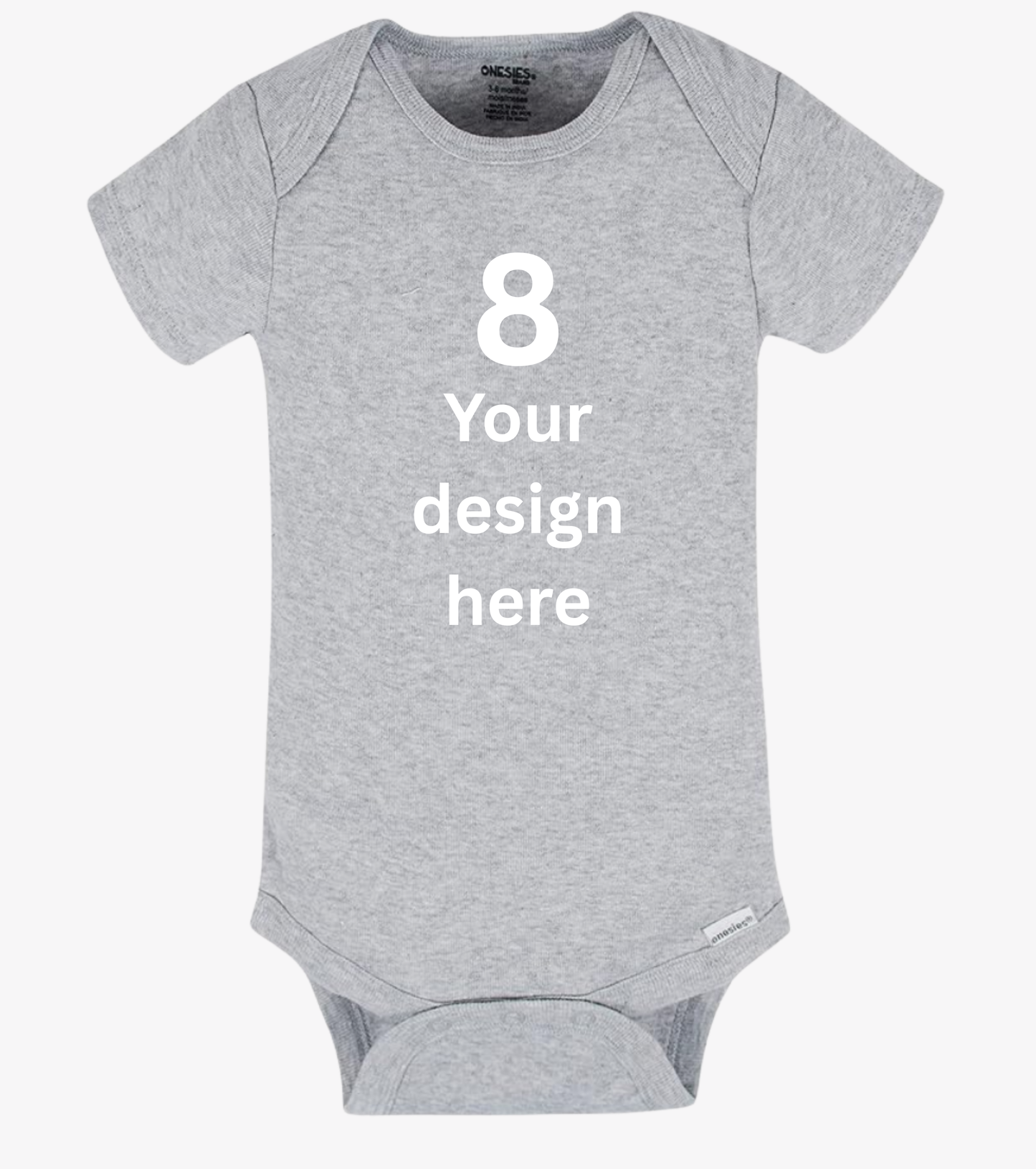 Gray baby onesie with space for design on a white background