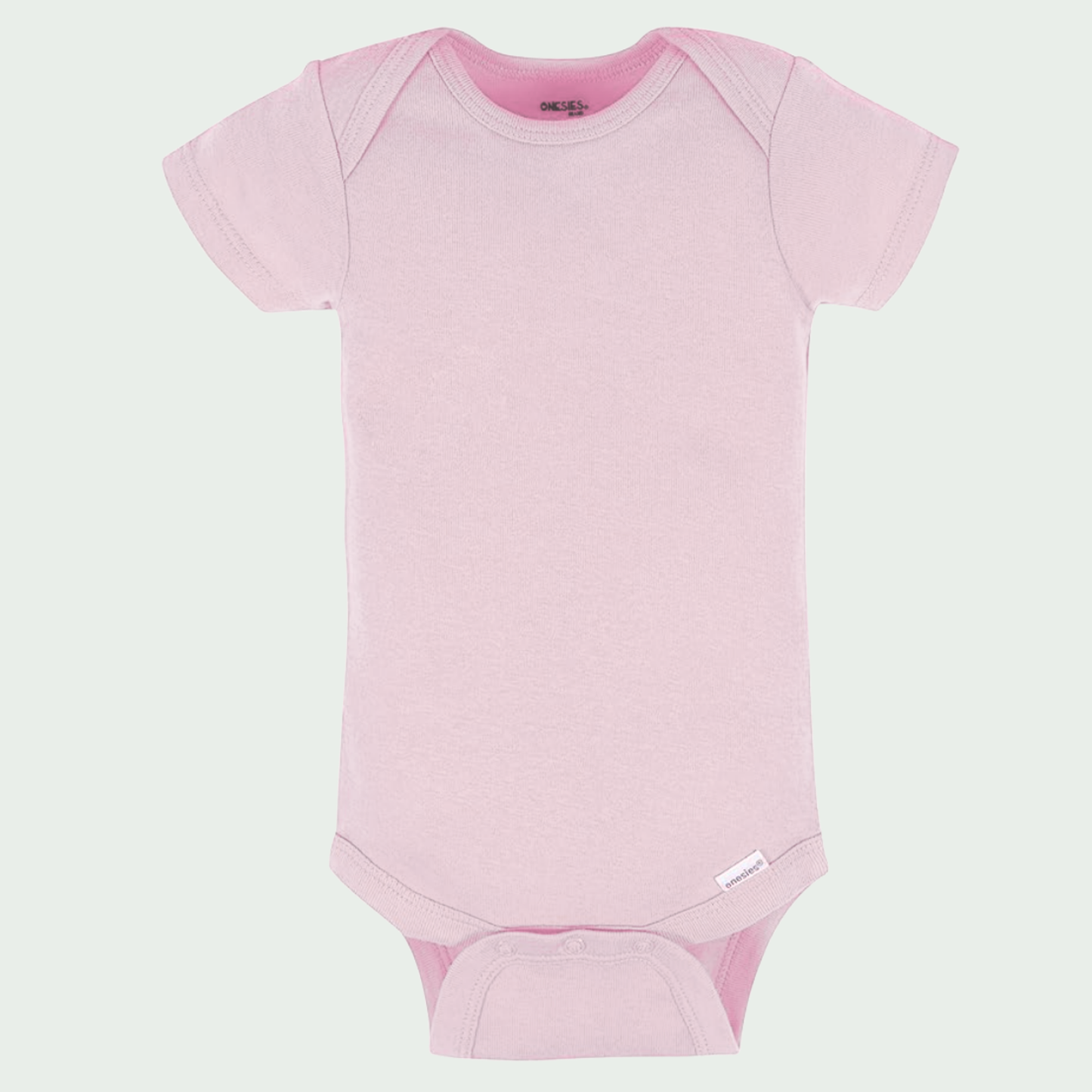 Pale Pink baby onesie on a light gray background