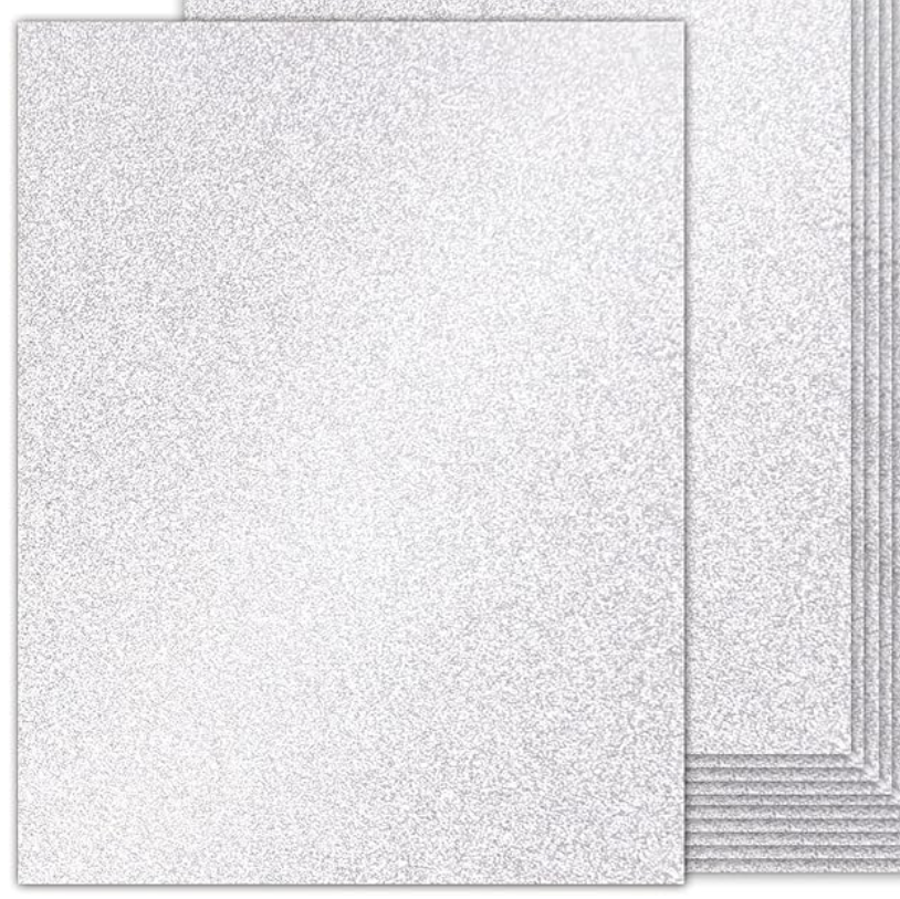 Stack of silver glittery paper sheets