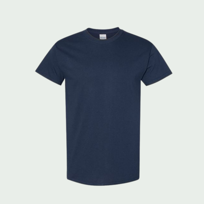 Navy blue t-shirt on a light gray background