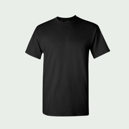 Black t-shirt on a light gray background