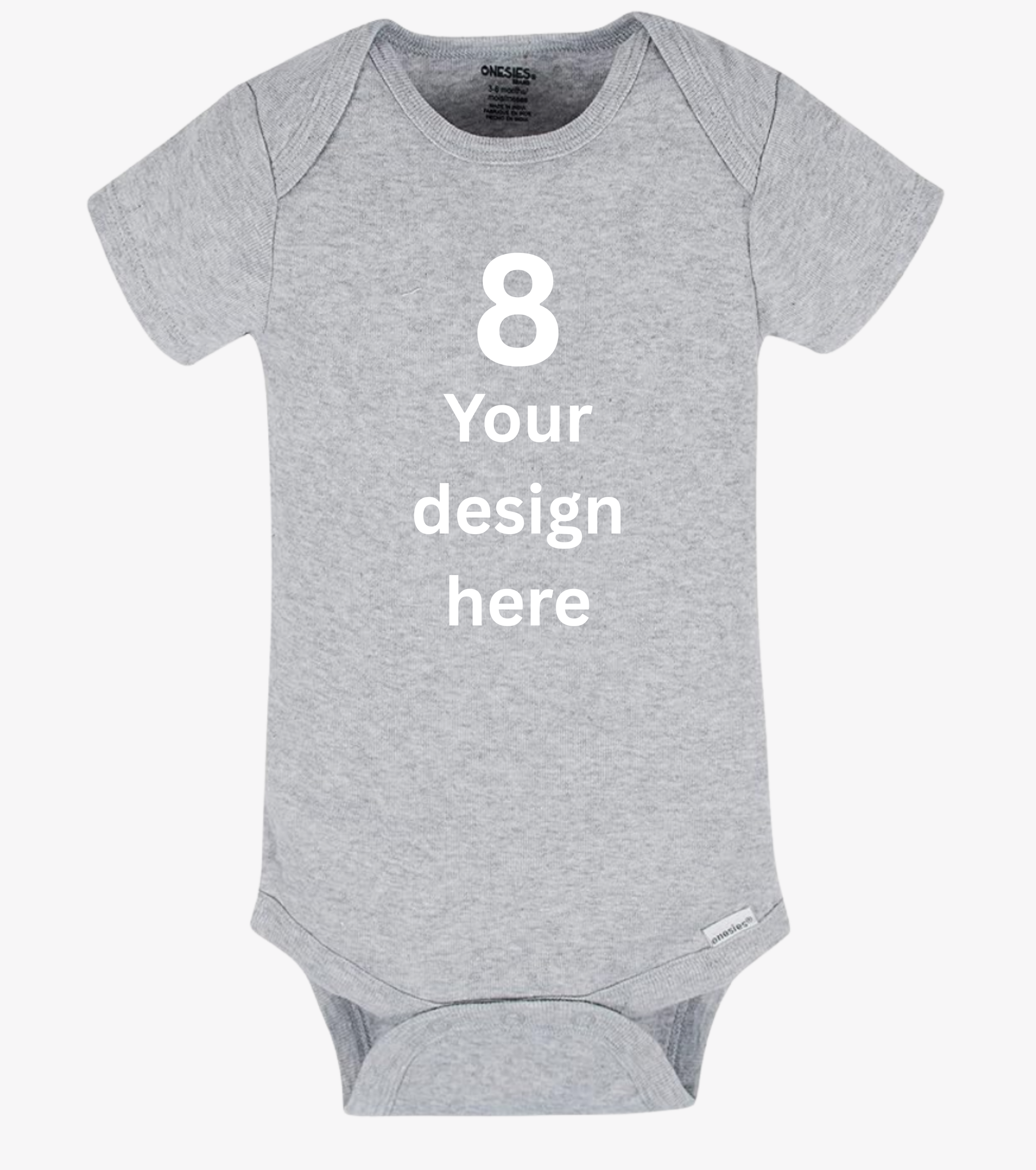 Gray baby onesie with space for design on a white background