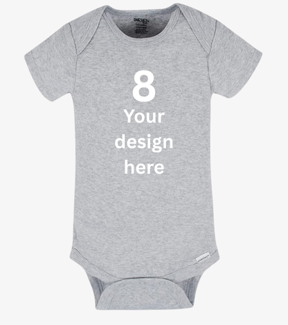 Gray baby onesie with space for design on a white background
