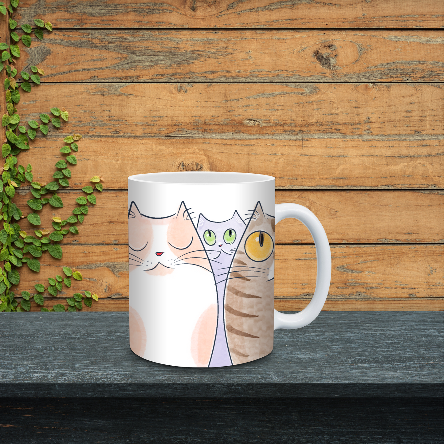 Cats print Ceramic Mug (Can be customized with your name)
