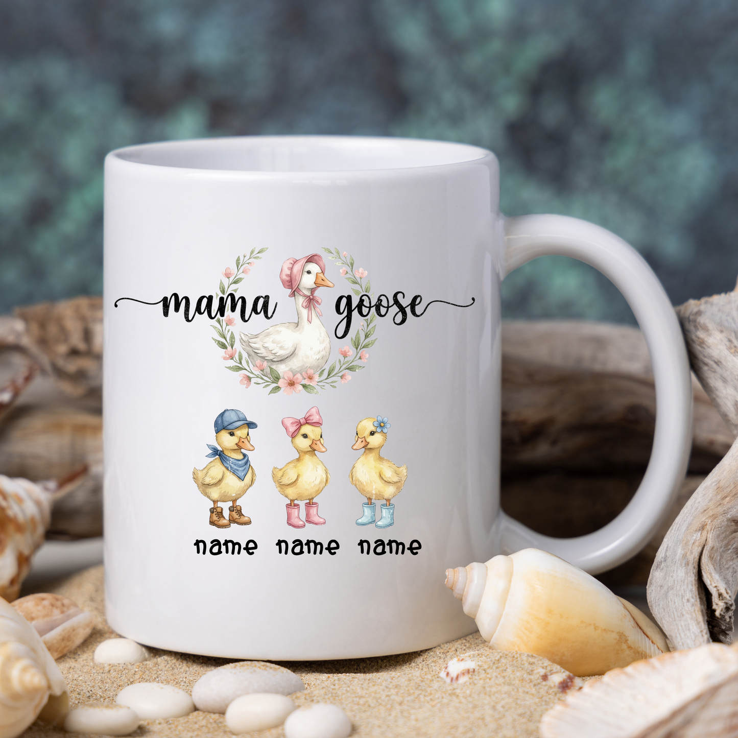 Custom-made Mama Goose Mug with kids' names