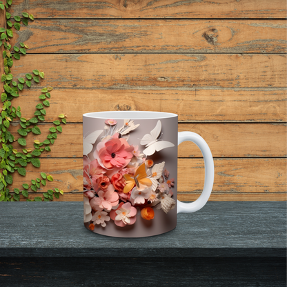 Mug with floral design on a wooden surface