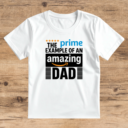 White t-shirt with text on a wooden surface
