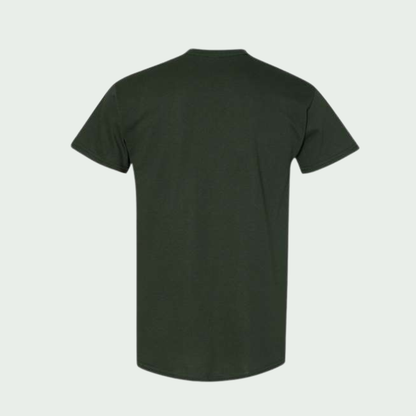 Plain black t-shirt on a light gray background