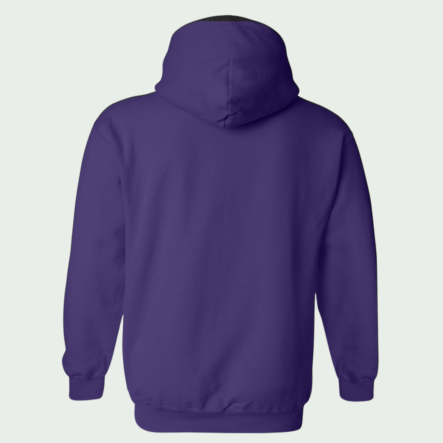 Purple hoodie shown from the back on a light gray background