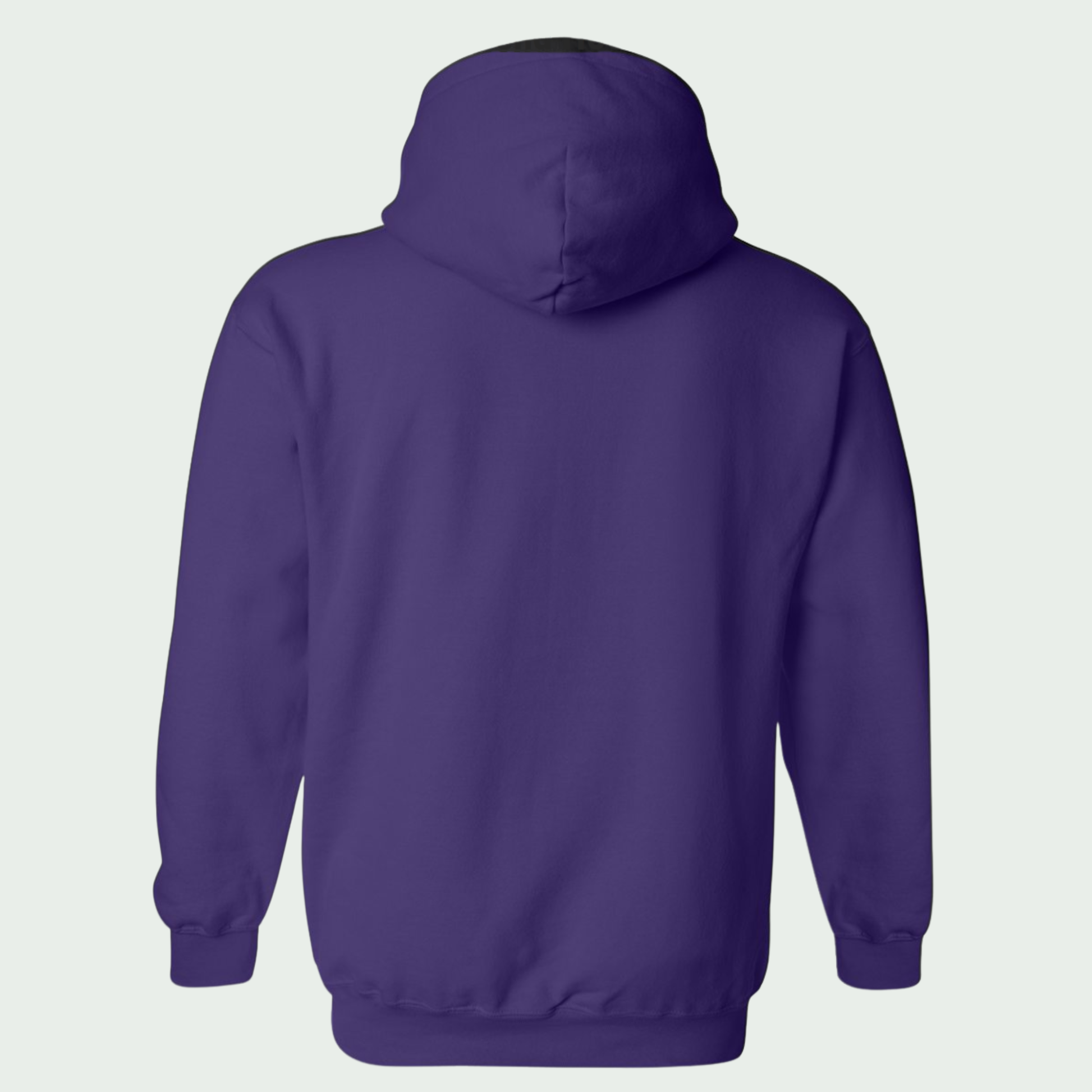 Purple hoodie shown from the back on a light gray background