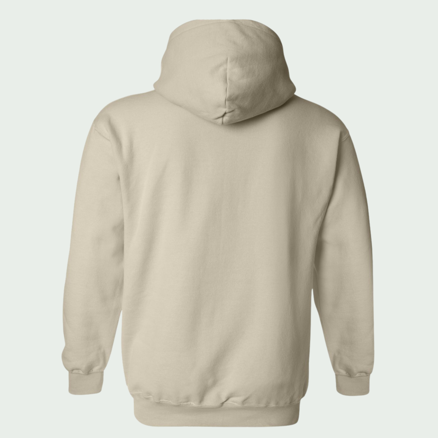 Beige hoodie shown from the back on a light gray background