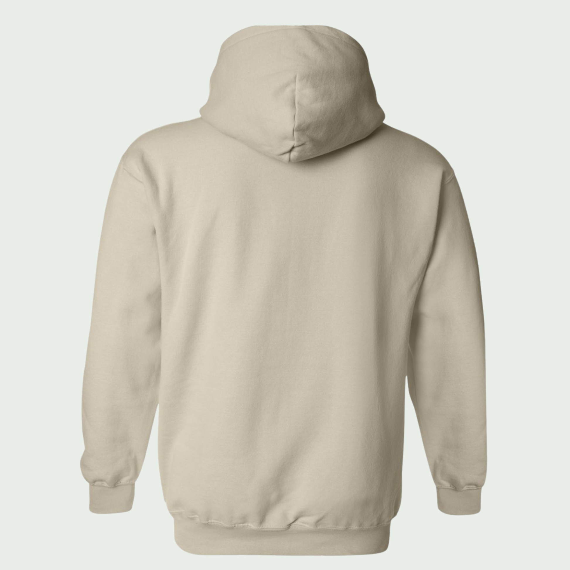 Beige hoodie shown from the back on a light gray background