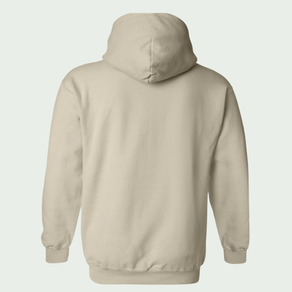 Beige hoodie shown from the back on a light gray background