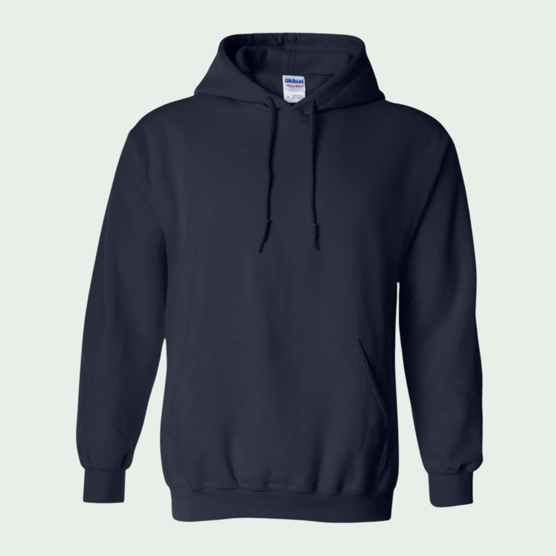 Navy blue hoodie on a light gray background