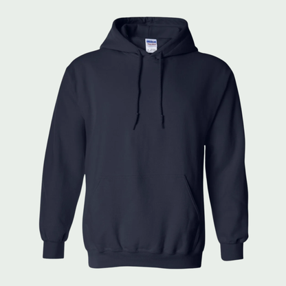 Navy blue hoodie on a light gray background