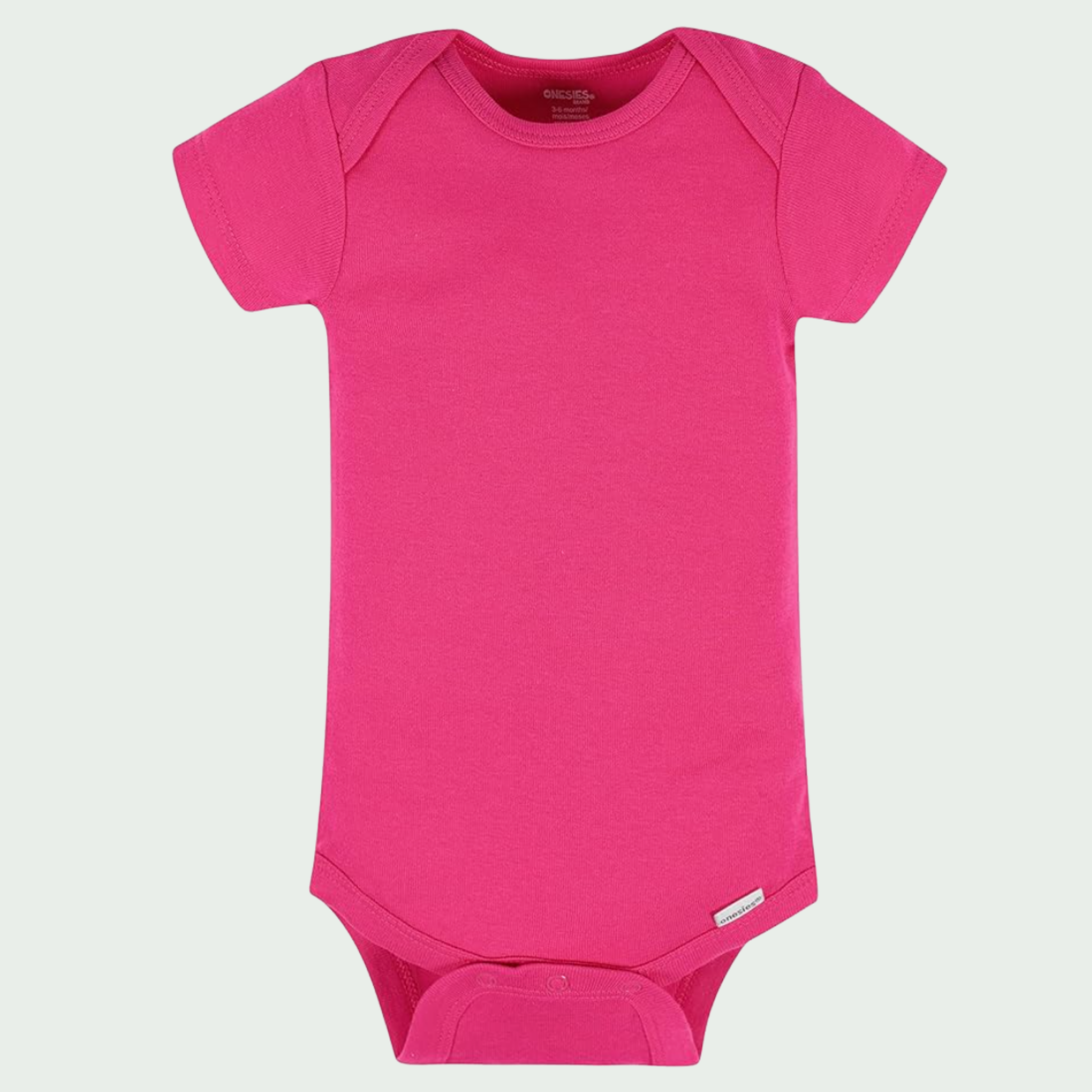 Hot Pink baby onesie on a light gray background