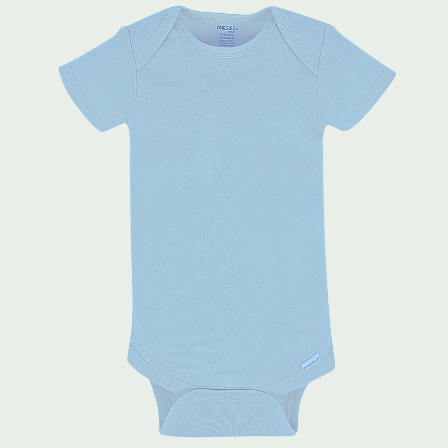 Light blue baby onesie on a light gray background