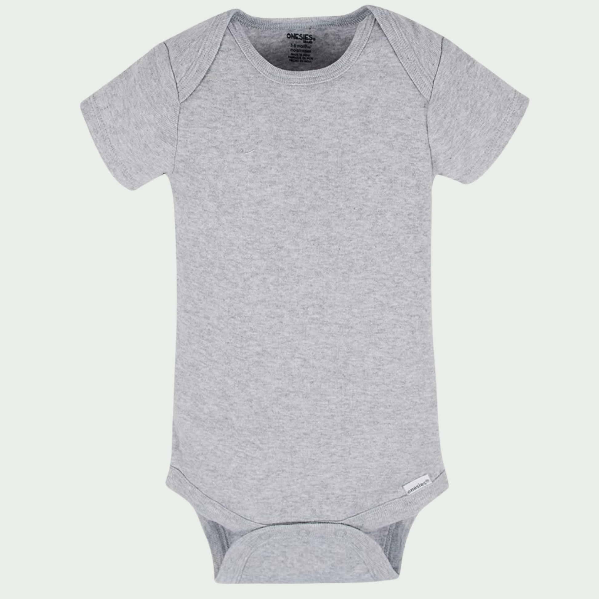Gray baby bodysuit on a white background