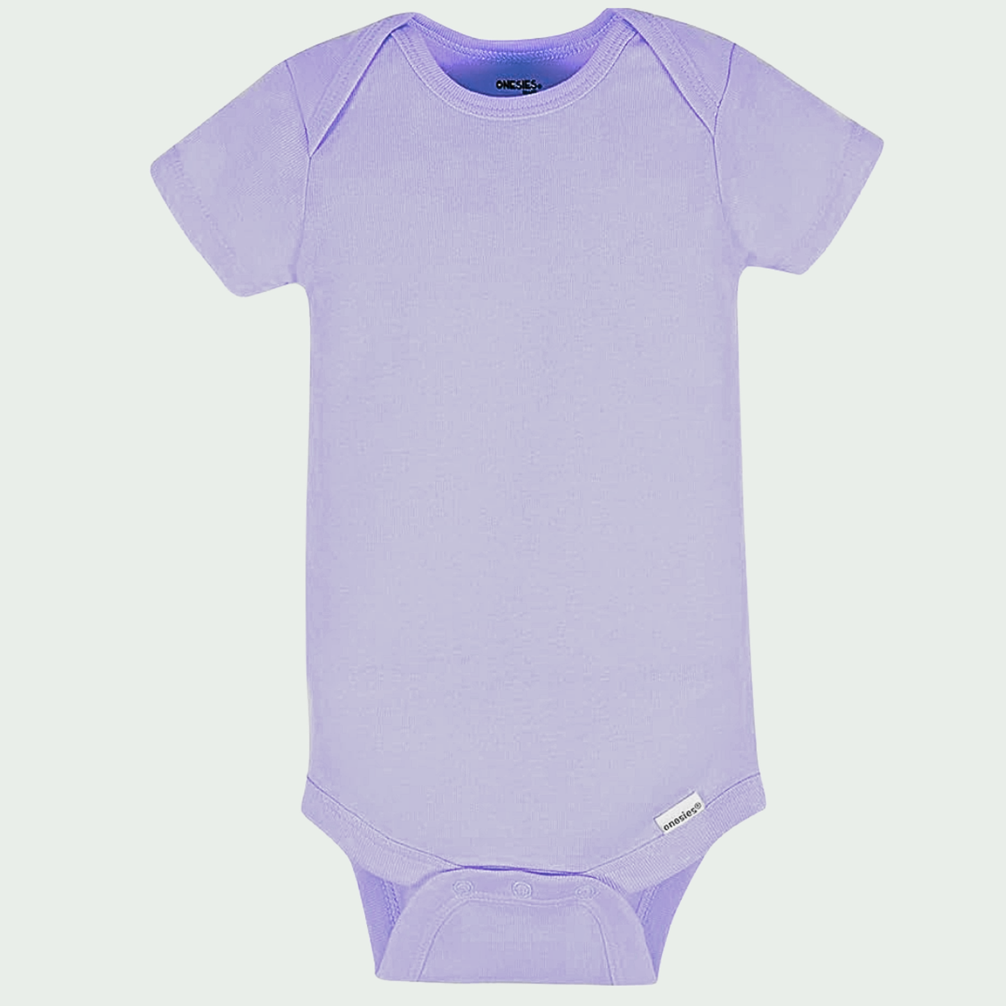 Purple baby onesie on a light gray background