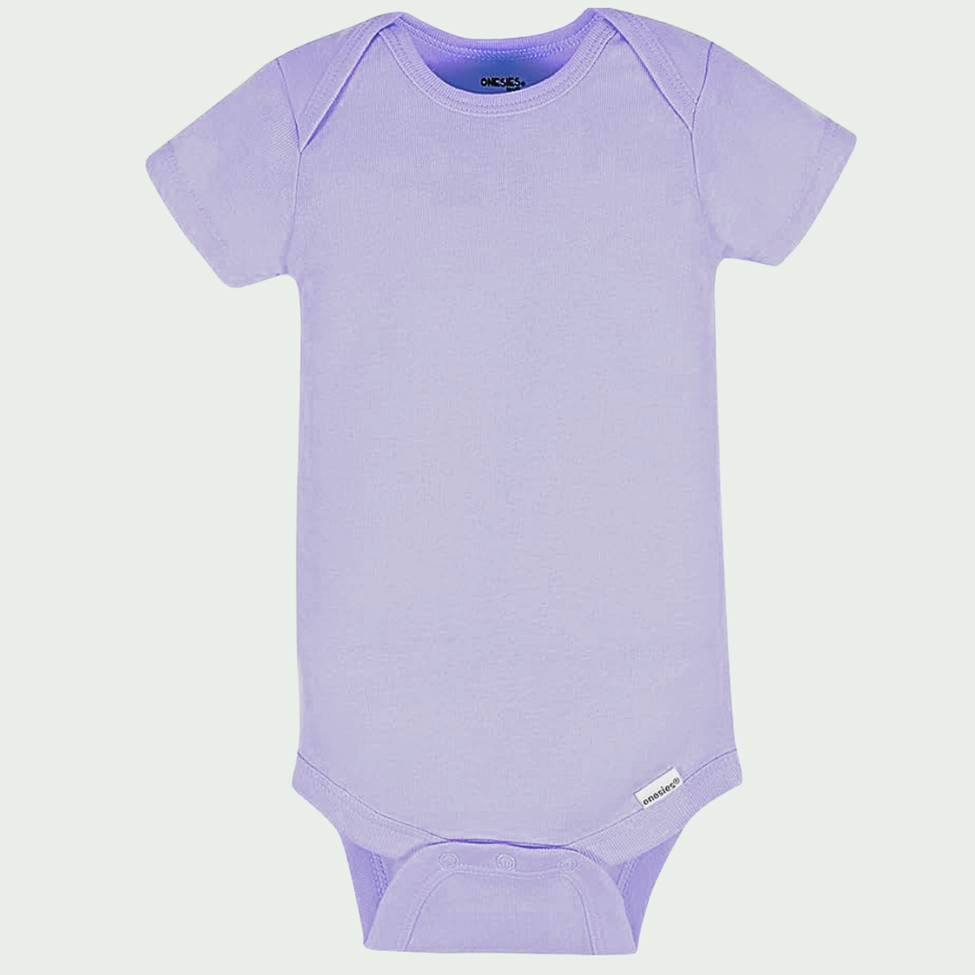 Purple baby onesie on a light gray background