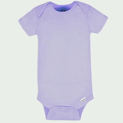 Purple baby onesie on a light gray background