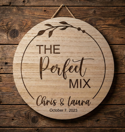 Wooden circular door sign with custom design  personalized names