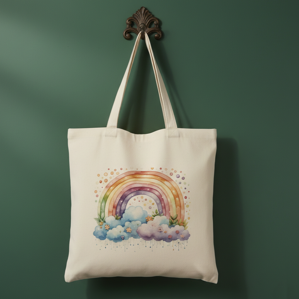Tote bag with a custom rainbow design