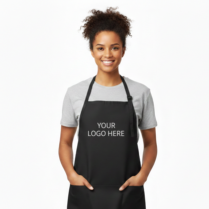 Person wearing a black apron with 'Sari's' branding on a white background