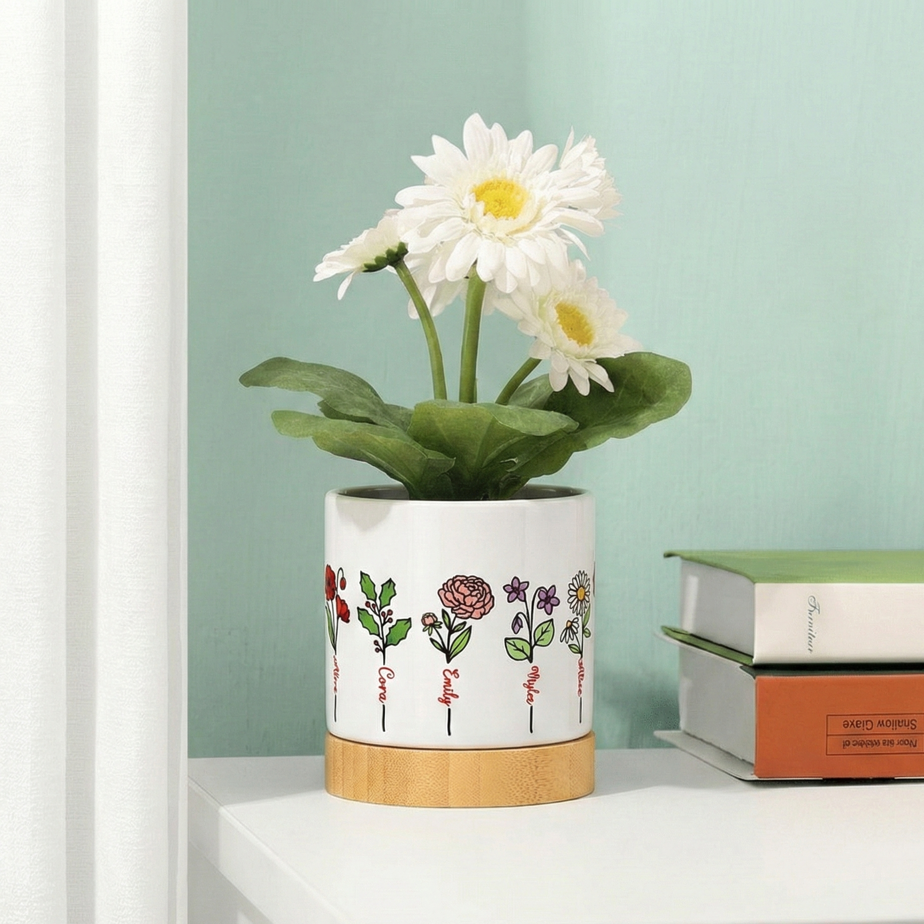 Custom design printed Floral-patterned pot with a plant 
