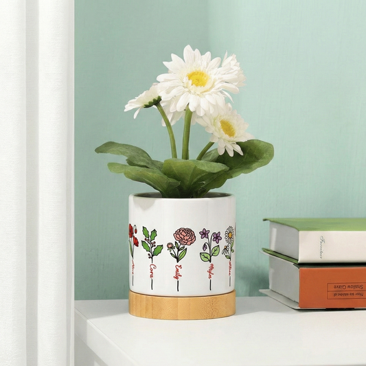 Custom design printed Floral-patterned pot with a plant 