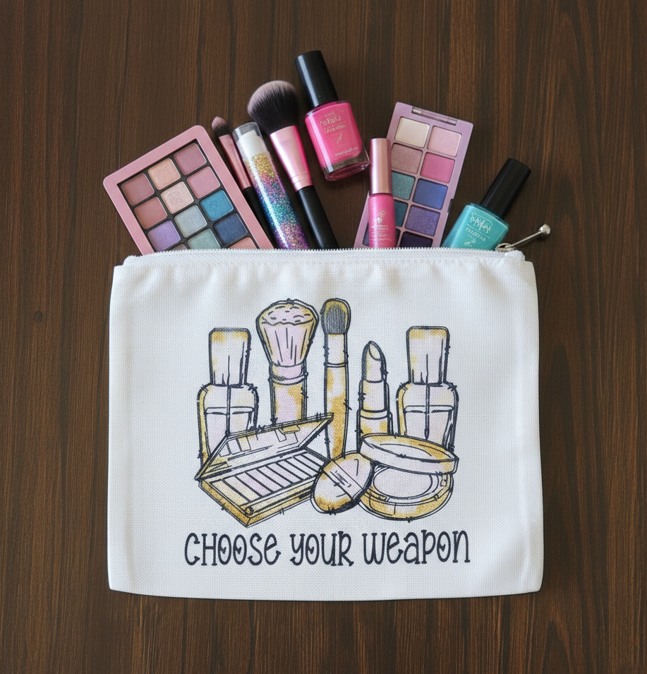 Makeup bag with custom message and custom print