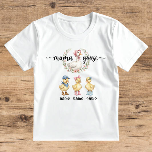 Custom-made Mama Goose T-shirt with kids' names