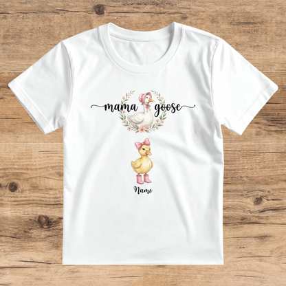 Custom-made Mama Goose T-shirt with kids' names