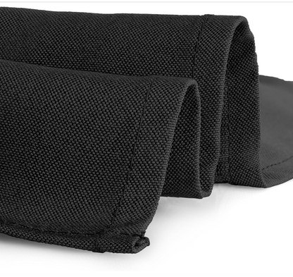 Roll of black fabric on a white background